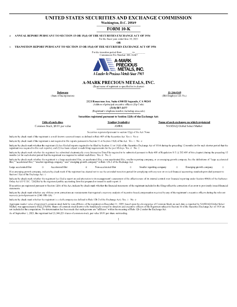 A Mark Precious Metals（AMRK）2023财年年度报告（英文版）