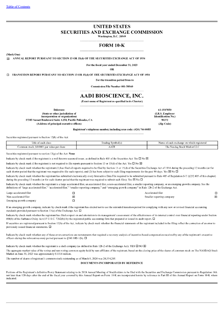 Aadi Bioscience, Inc.（AADI）2023财年年度报告（英文版）