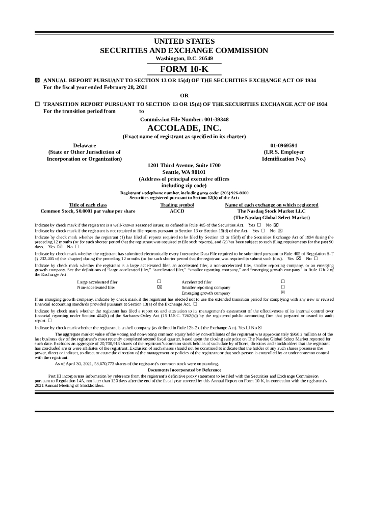 Accolade, Inc.（ACCD）2021财年年度报告（英文版）
