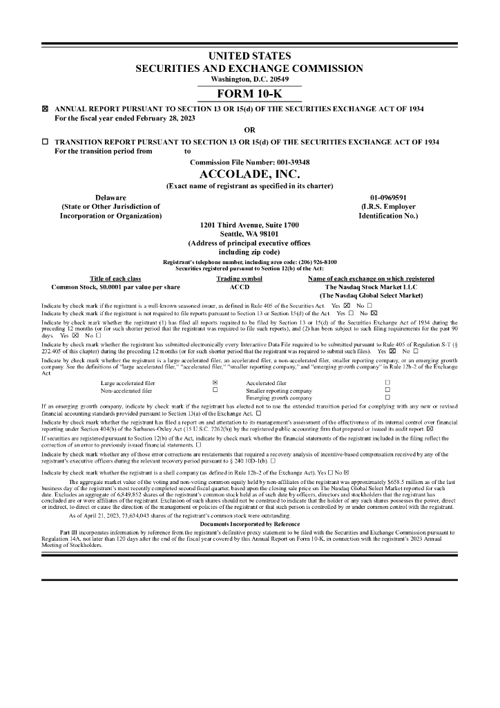 Accolade, Inc.（ACCD）2023财年年度报告（英文版）