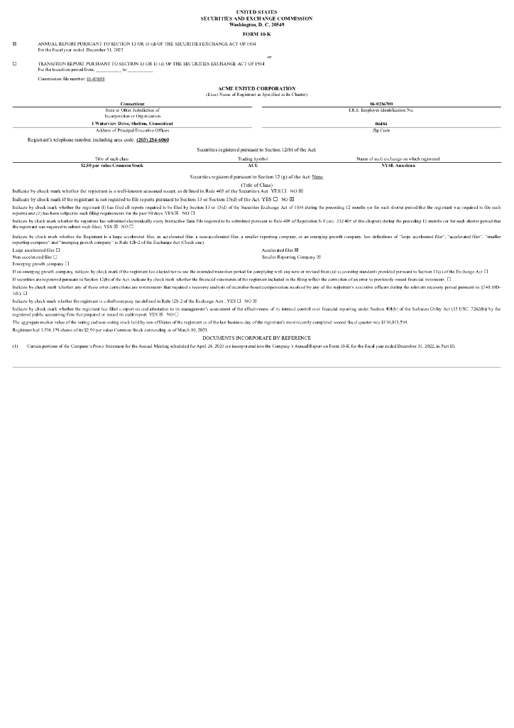 Acme United Corporation（ACU）2022财年年度报告（英文版）