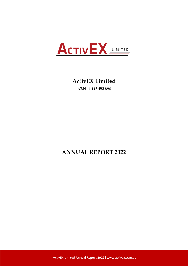 ActivEX Limited（AIV）2022财年年度报告（英文版）