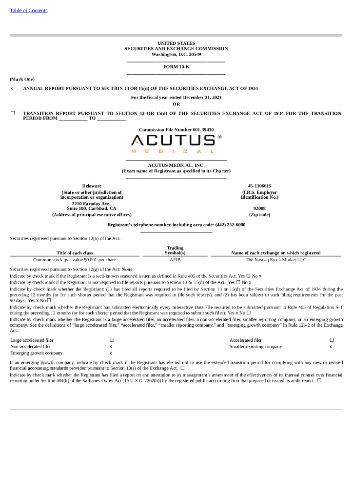 Acutus Medical, Inc.（AFIB）2021财年年度报告（英文版）