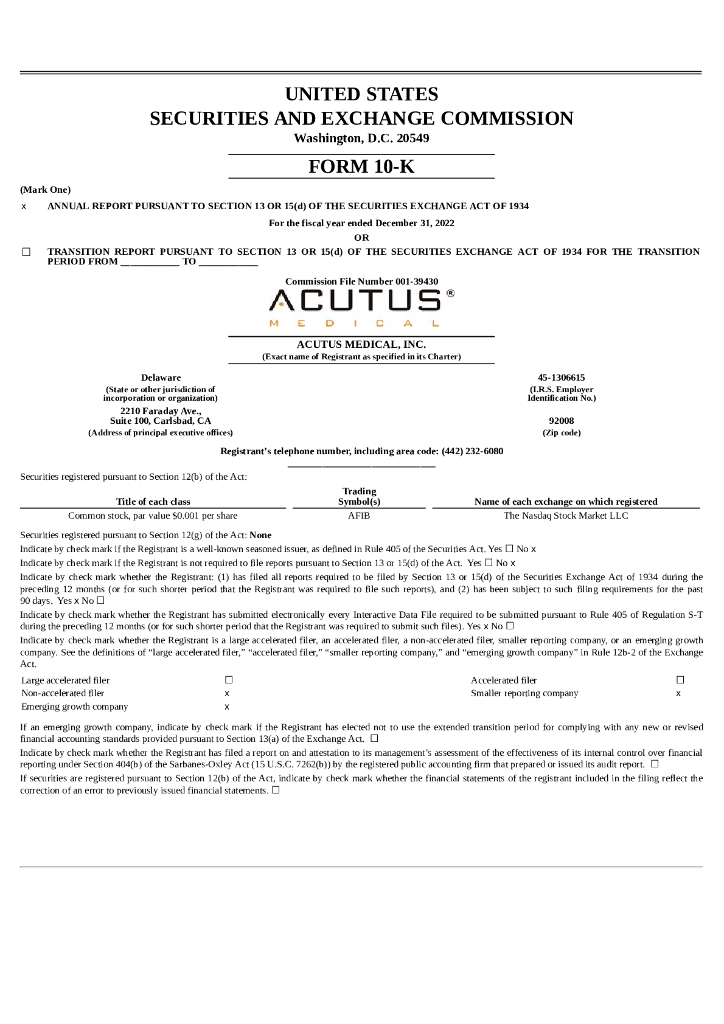 Acutus Medical, Inc.（AFIB）2022财年年度报告（英文版）