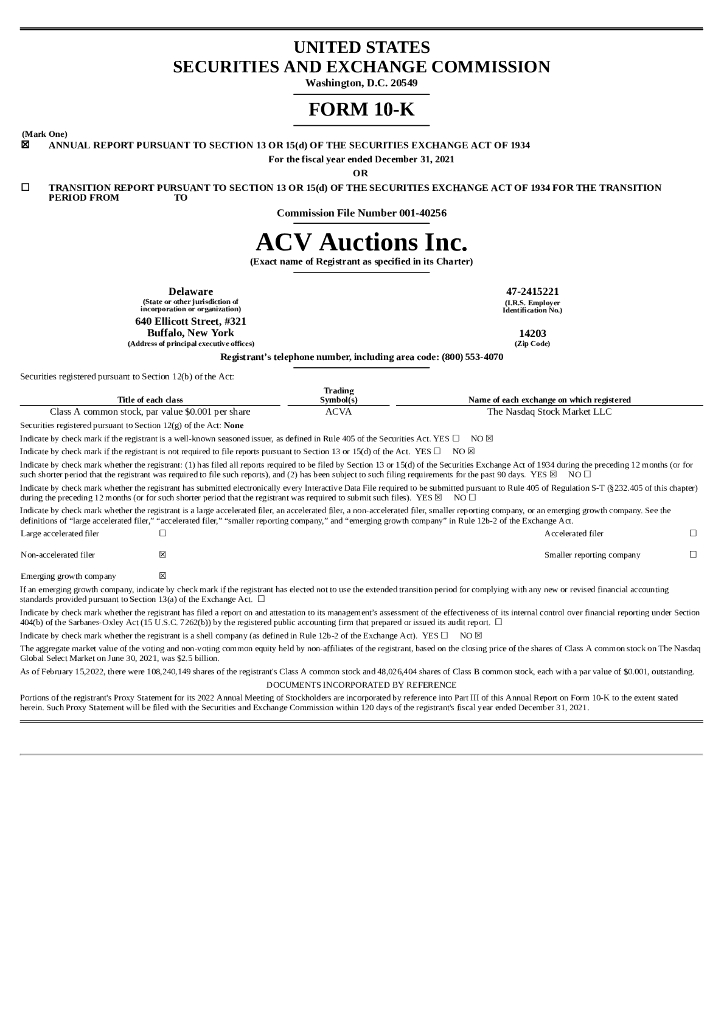 ACV Auctions Inc.（ACVA）2021财年年度报告（英文版）