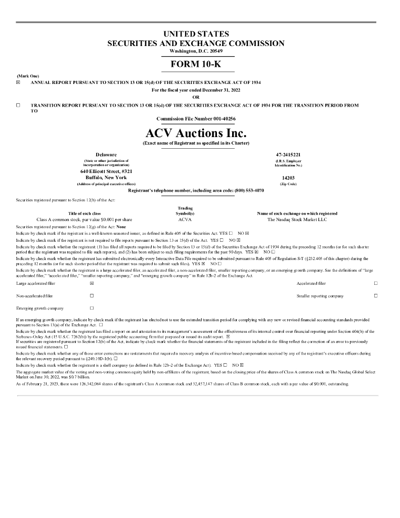 ACV Auctions Inc.（ACVA）2022财年年度报告（英文版）