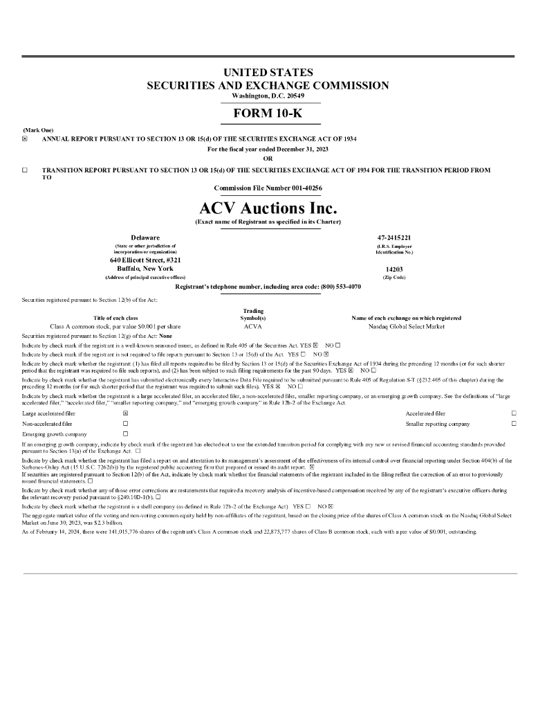 ACV Auctions Inc.（ACVA）2023财年年度报告（英文版）