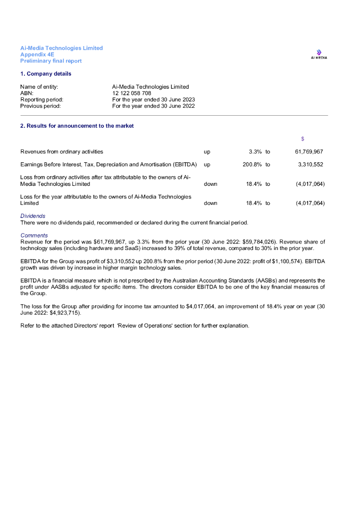 Ai-Media Technologies Limited（AIM）2023财年年度报告（英文版）