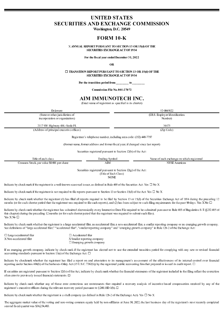 AIM ImmunoTech Inc.（AIM）2022财年年度报告（英文版）