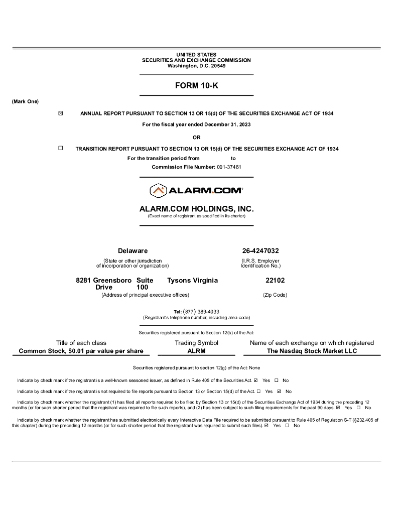 Alarm.com Holdings, Inc.（ALRM）2023财年年度报告（英文版）