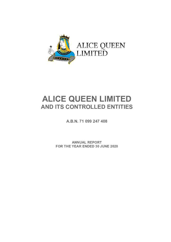 Alice Queen Limited（AQX）2020财年年度报告（英文版）