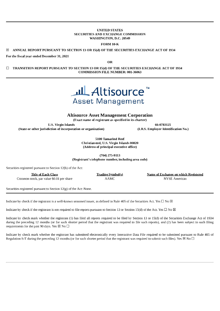 Altisource Asset Management Corp（AAMC）2021财年年度报告（英文版）
