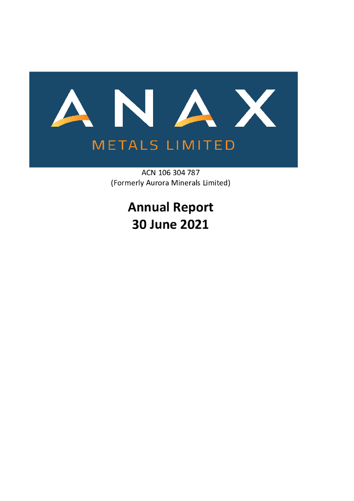 Anax Metals Limited（ANX）2021财年年度报告（英文版）