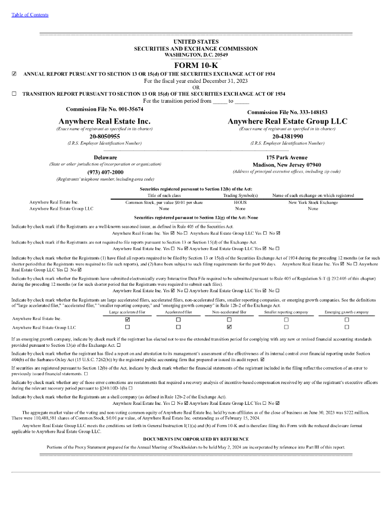 Anywhere Real Estate Inc.（HOUS）2023财年年度报告（英文版）
