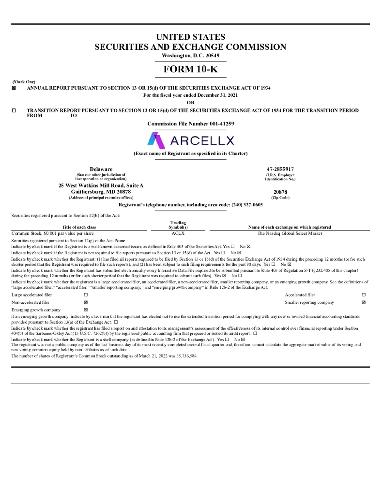 Arcellx, Inc.（ACLX）2021财年年度报告（英文版）