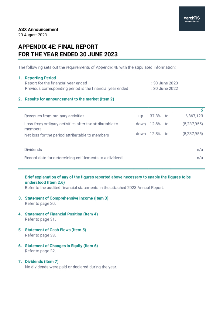 archTIS（<em>AR</em>9）2023财年年度报告（英文版） 海报