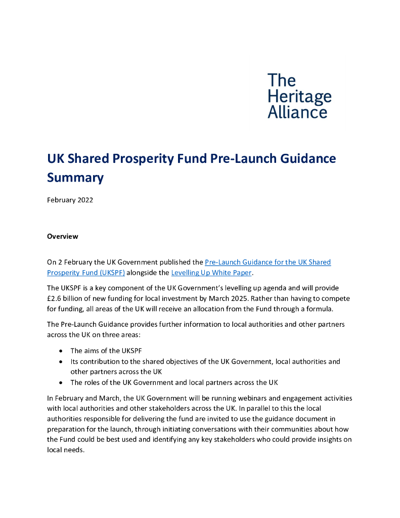 The Heritage Alliance：UKSPF发射前指南（2022年2月）（英文版）