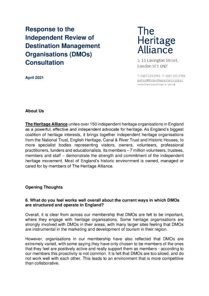The Heritage Alliance：目的地管理组织回应的独立检讨（2021年4月）（英文版）