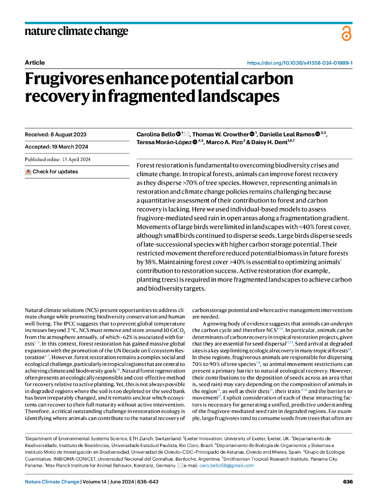 食果动物增强了破碎景观中的潜在碳回收报告（英文版）