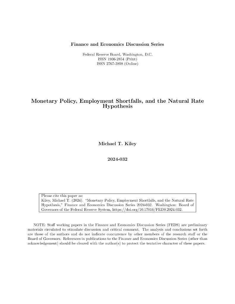 美国联邦储备委员会：2024货币政策、就业缺口与自然利率假说报告（英文版）