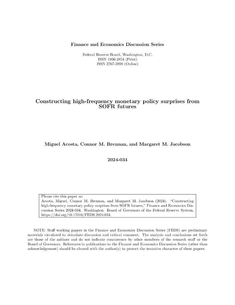 美国联邦储备委员会：从SOFR期货构建高频货币政策惊喜（英文版）