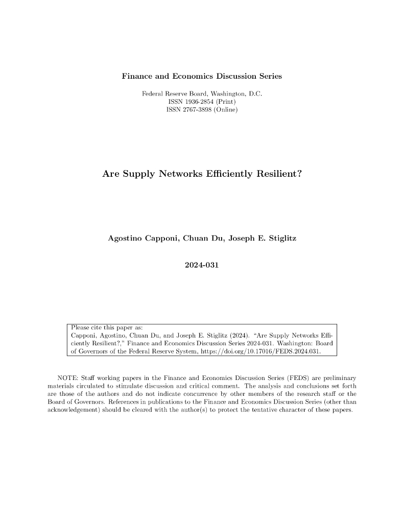 美国联邦储备委员会：2024财经系列讨论：供应网络是否具有有效的弹性?报告