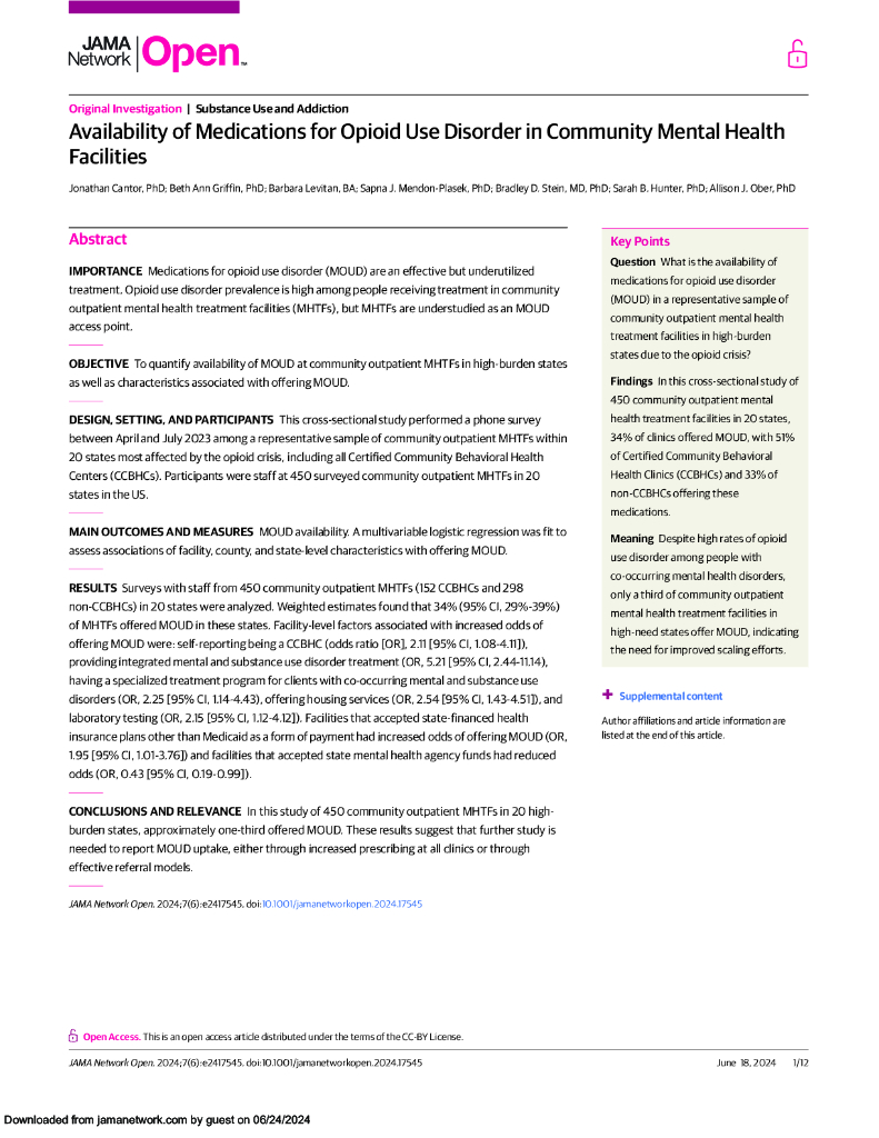 社区精神卫生机构阿片类药物使用障碍药物的可用性（英文版）
