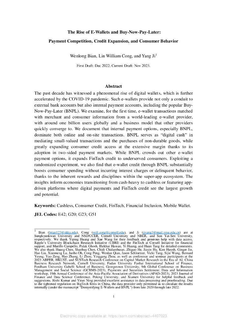电子钱包的兴起和“现付现付”：支付竞争、信用扩张和消费者行为（英文版）