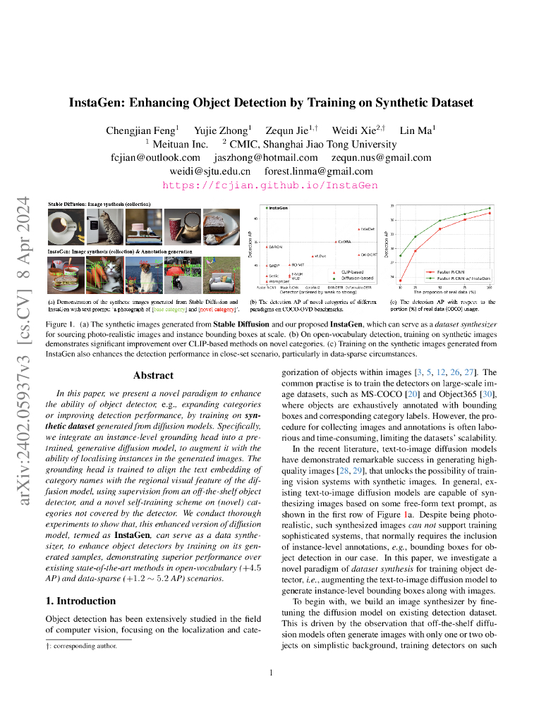 InstaGen：通过在合成数据集上进行训练来增强对象检测（英文版）