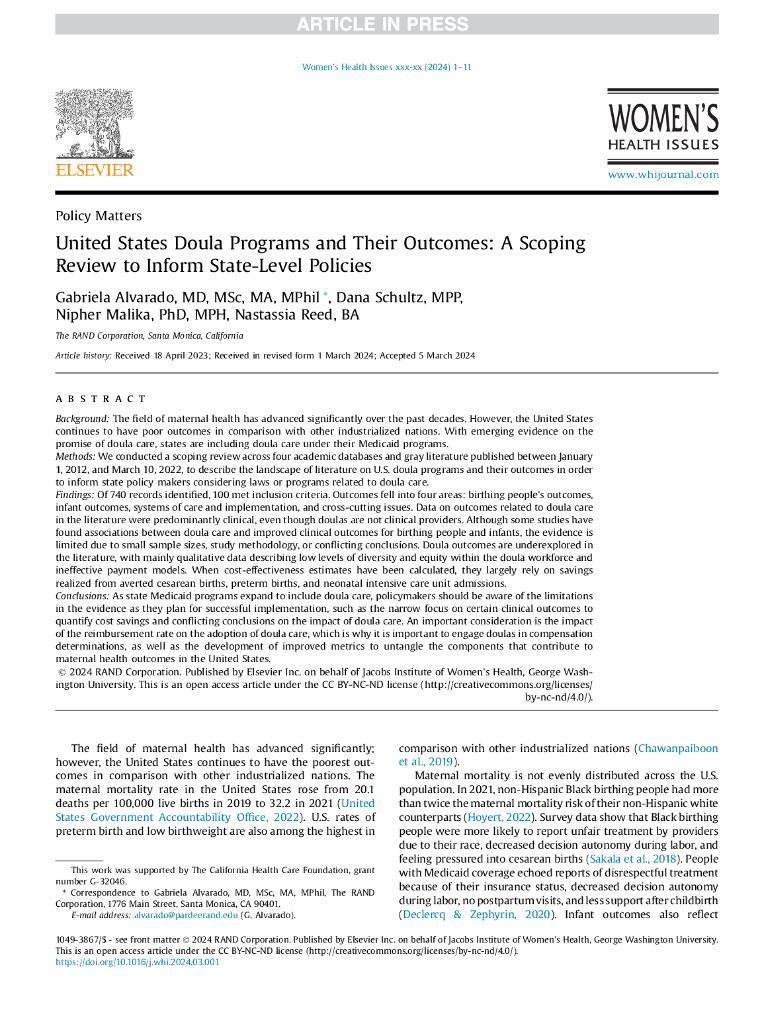 美国Doula计划及其成果美国Doula项目及其成果：为州一级政策提供信息的范围审查（英文版）
