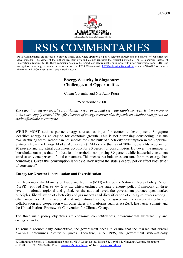新加坡能源安全-挑战与机遇（英文版）