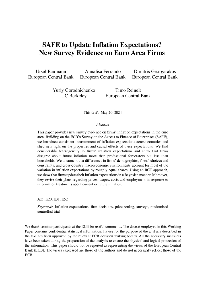 欧洲央行：SAFE更新通胀预期？关于欧元区企业的新调查证据（英文版）