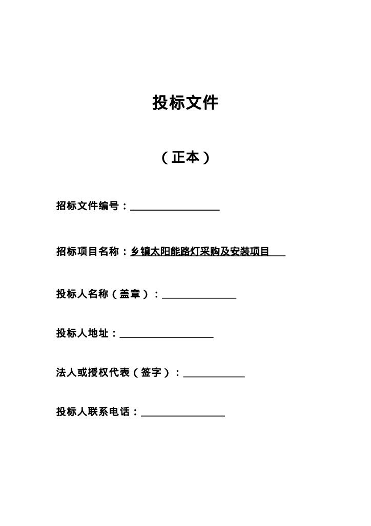 乡镇太阳能路灯采购及安装项目招标文件