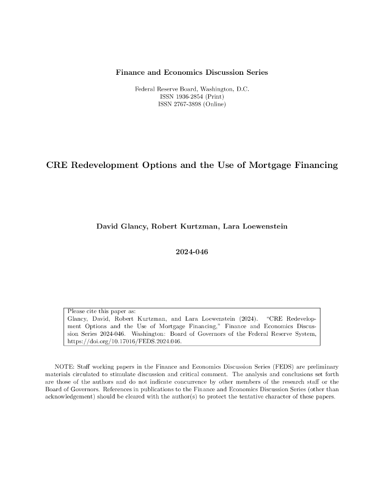 美联储：CRE再开发方案和抵押贷款融资的使用（英文版）
