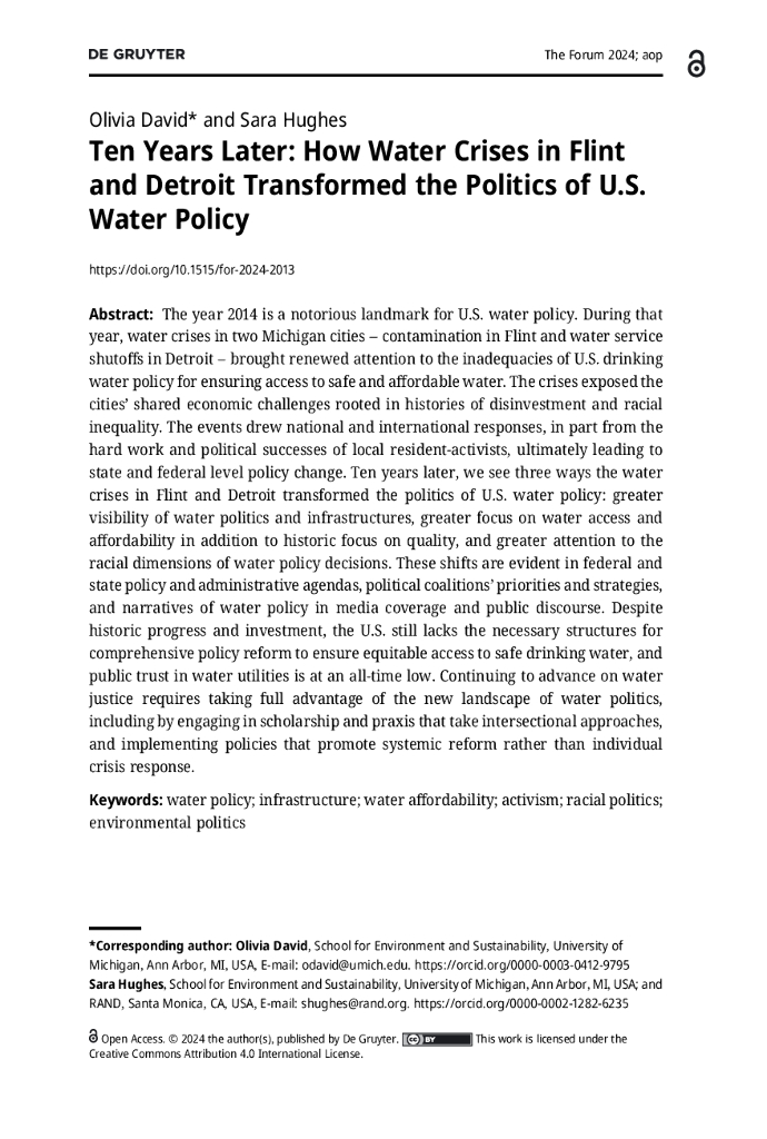 Rand兰德：十年后：弗林特和底特律的水危机如何改变美国的水政策（英文版）