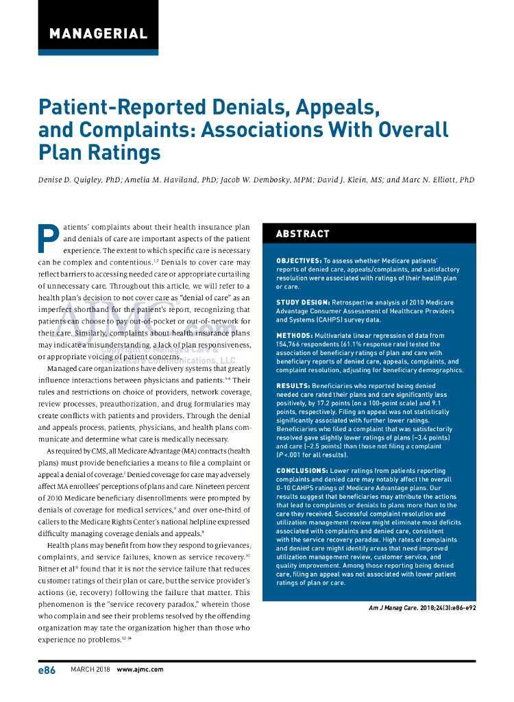病人报告的否认、上诉和投诉：与整体计划评级的关联（英文版）