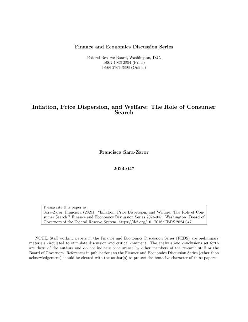 美联储：通货膨胀、价格分散和福利：消费者搜索的作用（英文版）