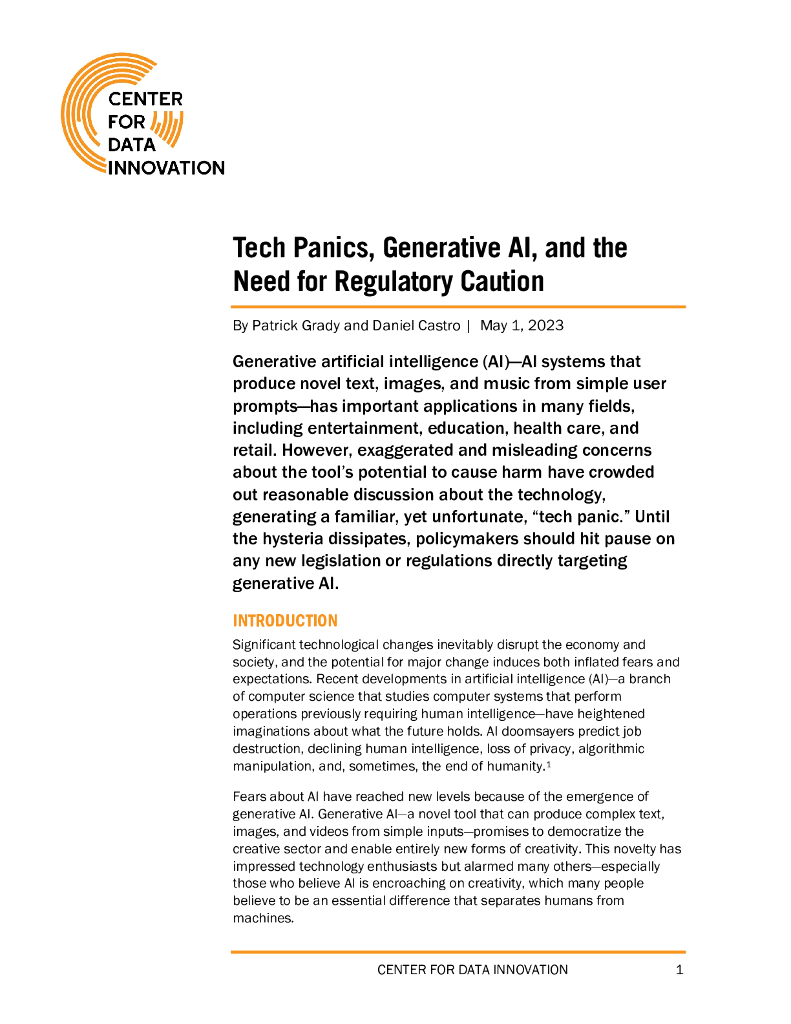 数据创新中心：2023技术恐慌、生成性人工智能需要谨慎监管报告（英文版）_第1页