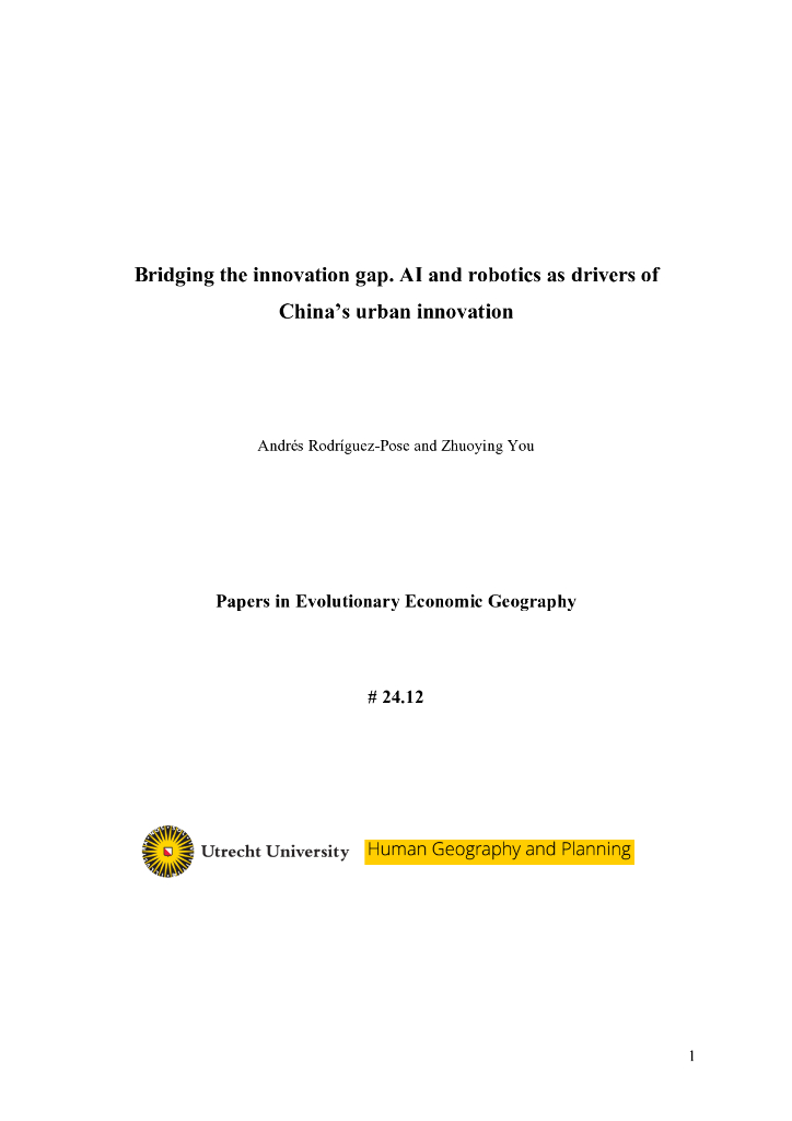 缩小创新差距人工智能和机器人是中国城市创新的驱动力（英文版）