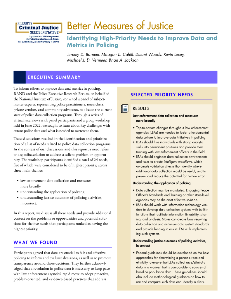 改进司法措施确定优先需要,以改进警务方面的数据和衡量标准（英文版）