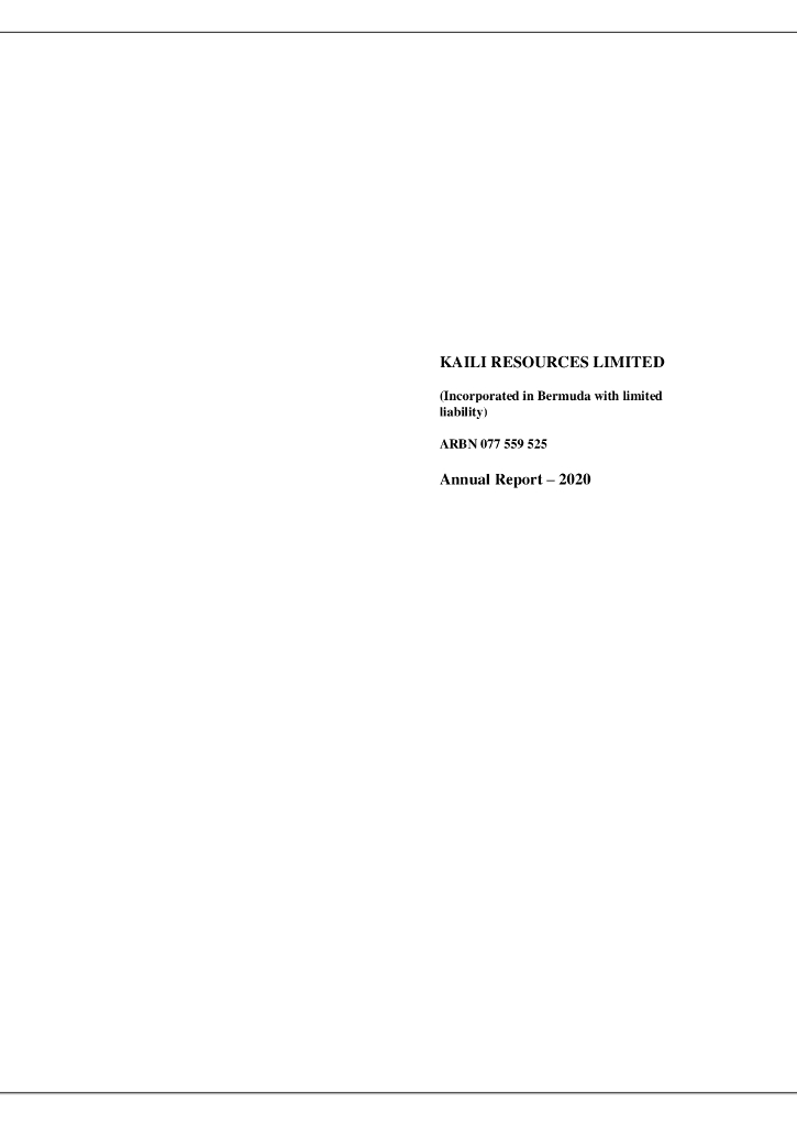 Kaili Resources Limited（KLR）2020财年年度报告（英文版）