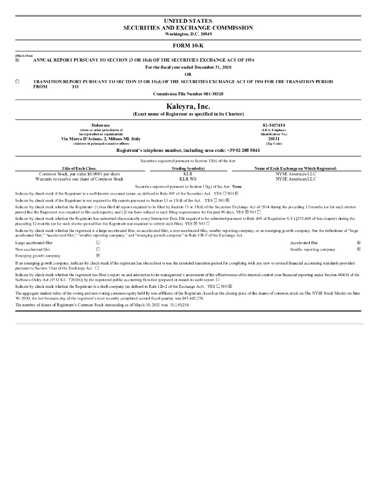 Kaleyra,Inc.（KLR）2020财年年度报告（英文版）