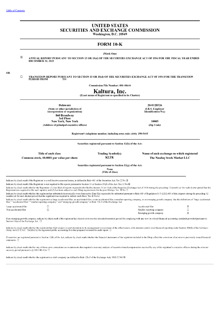 Kaltura（KLTR）2023财年年度报告（英文版）