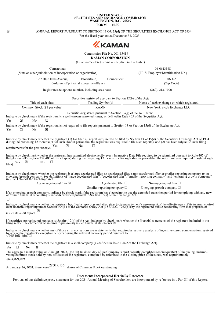 Kaman Corporation（KAMN）2023财年年度报告（英文版）