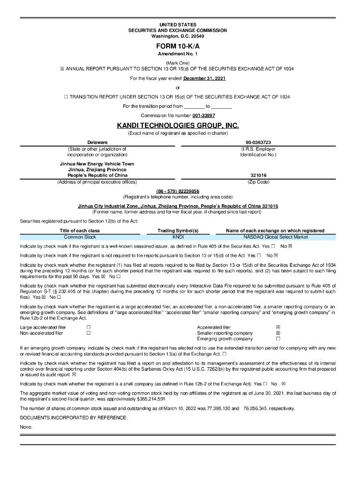 Kandi Technologies Group,Inc.（KNDI）2021财年年度报告（英文版）