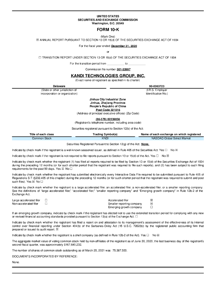 Kandi Technologies Group,Inc.（KNDI）2020财年年度报告（英文版）