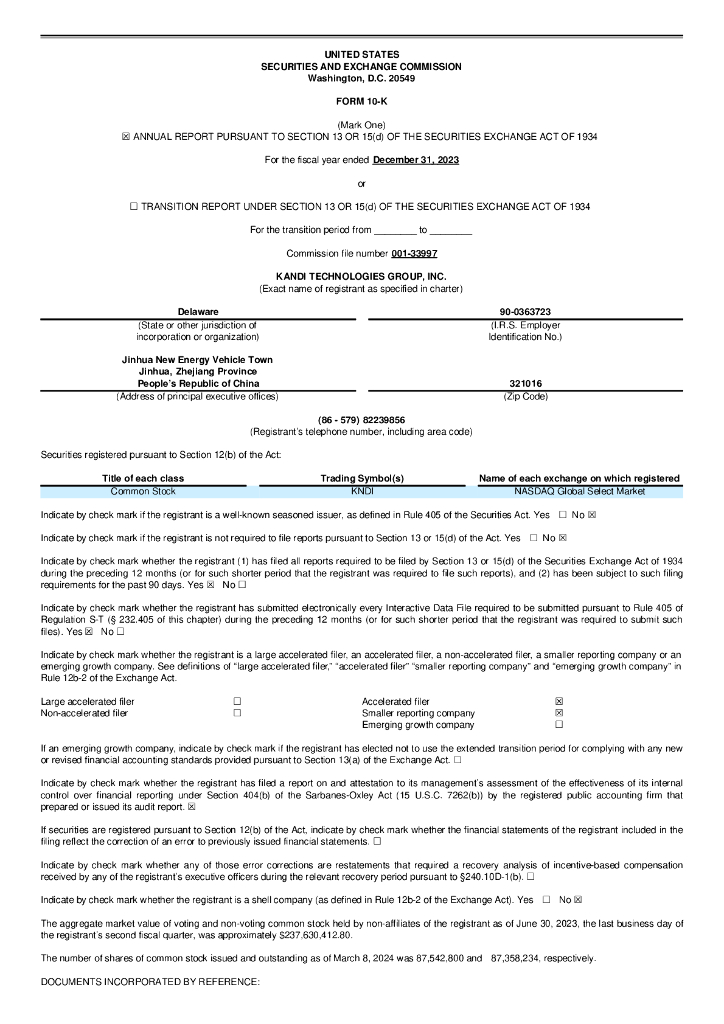 Kandi Technologies Group,Inc.（KNDI）2023财年年度报告（英文版）