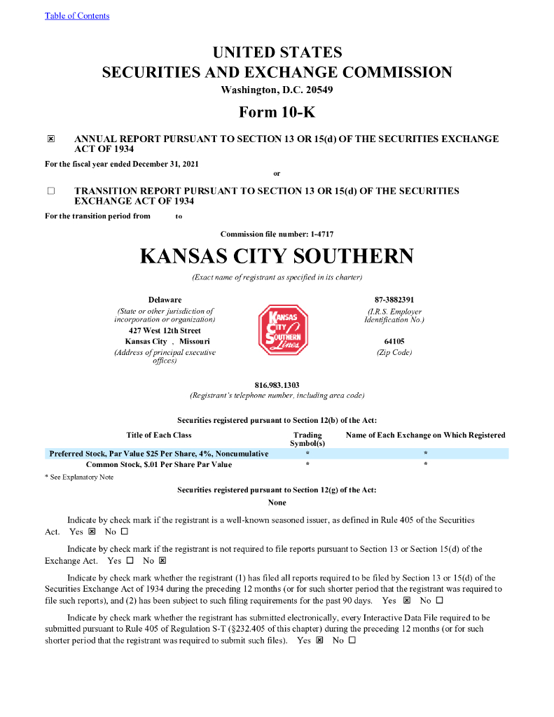 Kansas City Southern（KSU）2021财年年度报告（英文版）