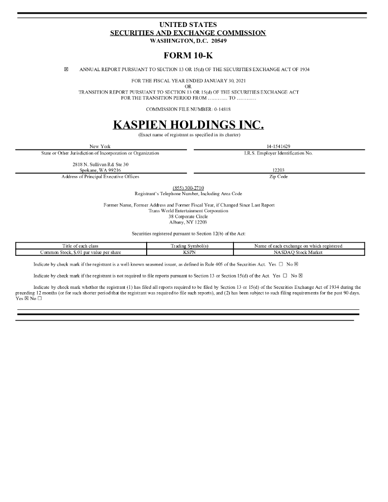 Kaspien Holdings Inc.（KSPN）2020财年年度报告（英文版）
