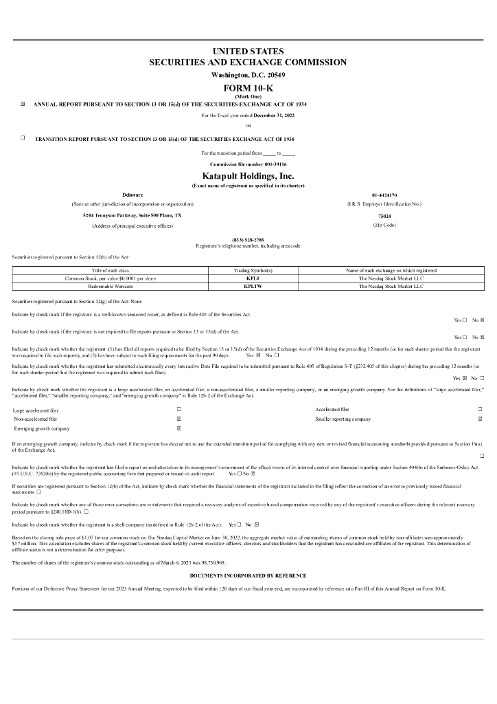 Katapult Holdings,Inc.（KPLT）2022财年年度报告（英文版）